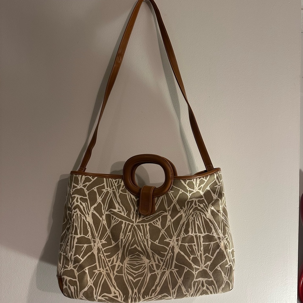 Liz Claiborne Tan and Green Patterned Shoulder Bag